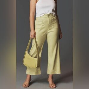Anthropologie Maeve The Colette Wide Leg Crop Pants in Butter Yellow 32 Tall NWT